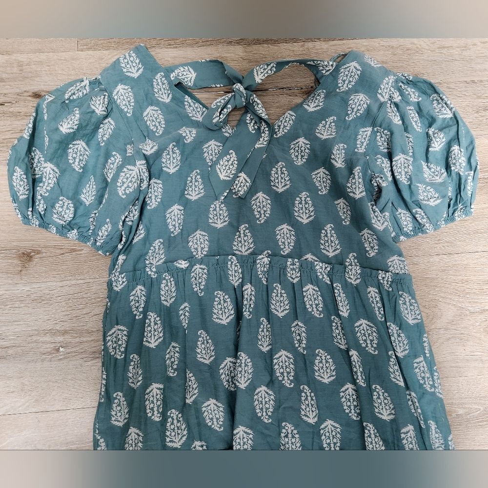 Lucky brand short puff sleeve V neck Tiered Tie Back maxi dress size M - Picture 3 of 10